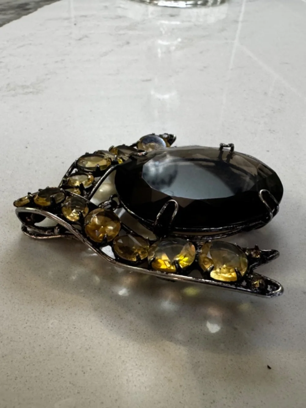 Iradj Moini Vintage Smoky Quartz & Citrine Statement Pendant Brooch
